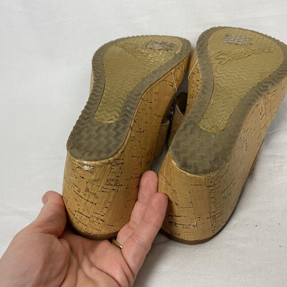Skechers Beverlee Bizzy Babe Wedge Sandal Womens 10 Brown Rhinestone Luxe Foam - Picture 11 of 14